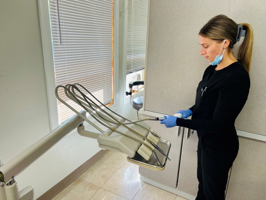 woman working at dentist office